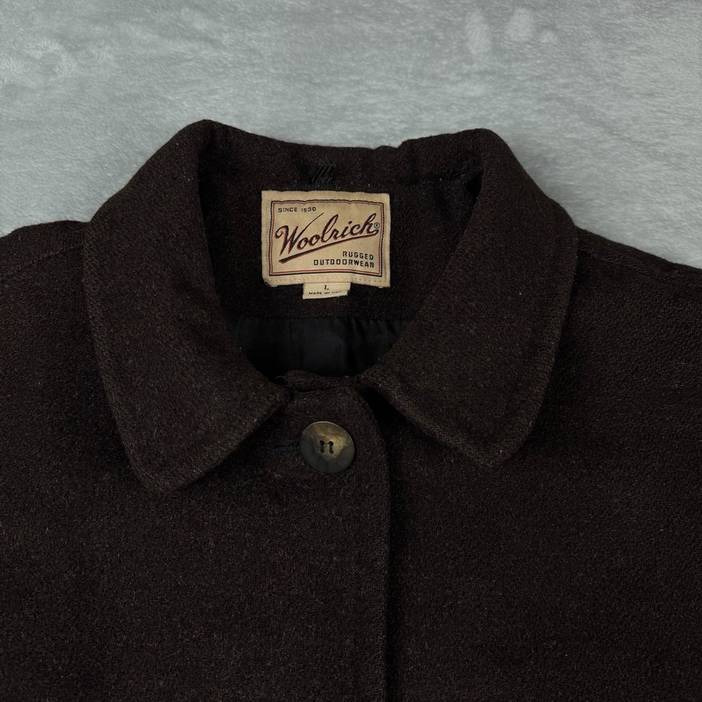 VTG 90s Woolrich Brown Wool Chore Coat Hunting Field Jacket Women's L Large USA - Picture 10 of 11